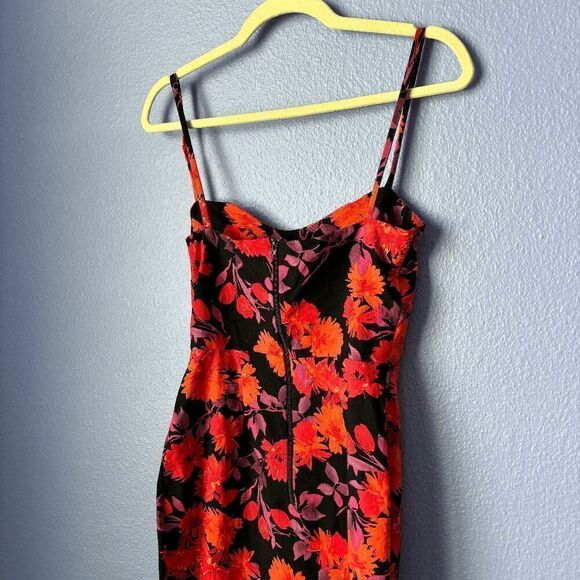 Women's Vesper Bodycon Cami Top Dress Orange Red Floral Print Size 10 Midi Zip - Picture 7 of 9
